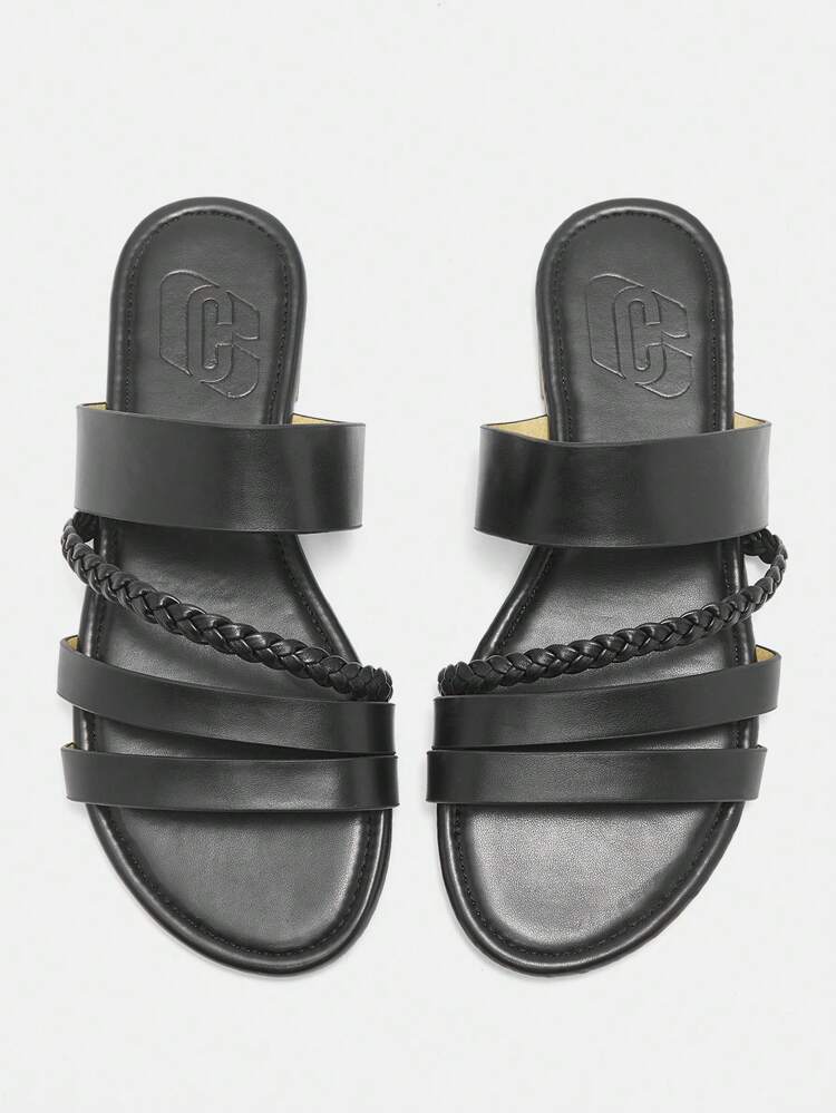 CUCCOO CURVES ウィメンズ ワイドフィット フラットウィーブストラップボヘミアンスタイルサンダル、ブラック、ビーチ、デイリーウェア、バケーションに適しています