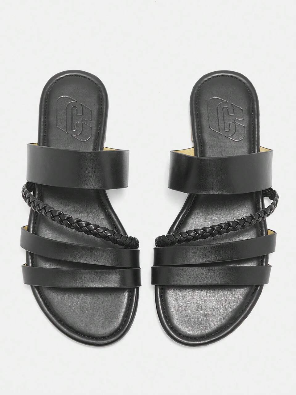 CUCCOO CURVES Women's Wide Fit Flat Weaved Strap Bohemian Style Sandals, Black Color, Suitable For Beach, Daily Wear & Vacation