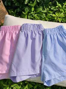 Comfortcana Set Celana Pendek Wanita Tenun Bergaris Aneka Warna - Purple - View 2