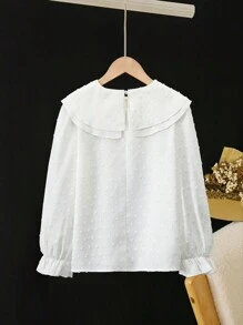 Blusa de manga larga con cuello redondo, color azul marino, para niñas preadolescentes