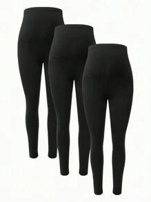 SHEIN 3pcs/Set Maternity Solid Color Adjustable Waist Leggings, Autumn/Winter Maternity Pants