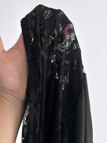 Viva Relle Plus Size Women's Sexy Lace Patchwork Wrap Neck Bodycon High Slit Party Dress - Black - View 7