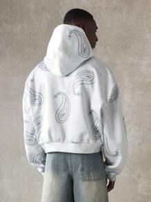 SUMWON Áo hoodie cắt gấu in họa tiết Paisley cao cấp mùa đông thu dây rút thời trang dạo phố thường ngày thời trang đô thị đồ mặc nhà thể thao dáng rộng - Xám - Xem 2