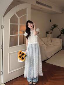 DAZY Đầm ren dài đến bắp chân cho nữ Đầm suông Đầm dạ hội - trắng - Xem 7