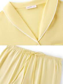 LUVLETTE Women's Plus-Size Yellow Soft 100% Pure Cotton Basic Button-Up Top & Pants Loungewear Pajama Set Pants With Pockets Lounge Sets For Women Fall Pajamas Clothes,Spring And Summer - Yellow - View 4