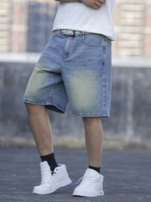 Manfinity Homme Men's Casual Pocket Plain Denim Shorts - Medium Wash - View 4