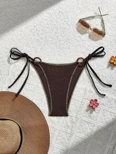 SHEIN MOD Bottom de bikini con lazo decorativo en los lados, para vacaciones de verano en la playa