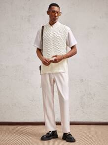 AKNOTIC Party Men's Oversized Round Neck Loose Knit Pullover, Suitable For Everyday Wear - Apricot - View 2