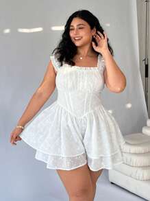 Solflare Plus Size Women White Embroidered Minimalist Casual Jumpsuit,Floral,Brunch Outfits For Women,Graduation,Wedding Guest Dress Women,Spring Break Outfits,Sun Dress,Vacation Dress,Versatile Everyday Wear,Spring Summer Clothes