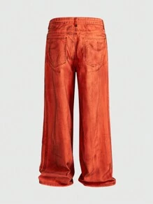 ROMWE MEN Grunge Punk Men's Loose Fit Wide Leg Pockets Casual Versatile Jeans - Burnt Orange - View 9