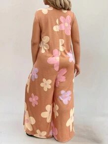 SHEIN LUNE Mono de punto con estampado floral para mujer talla grande, pantalones sueltos, vestimenta occidental para mujeres, estilo bohemio, hippie, vaquera, atuendo bohemio, conjuntos de verano para mujeres, atuendo de concierto, atuendos de rave y festival, conjuntos de primavera, ropa de calle de verano estilo bohemio vintage