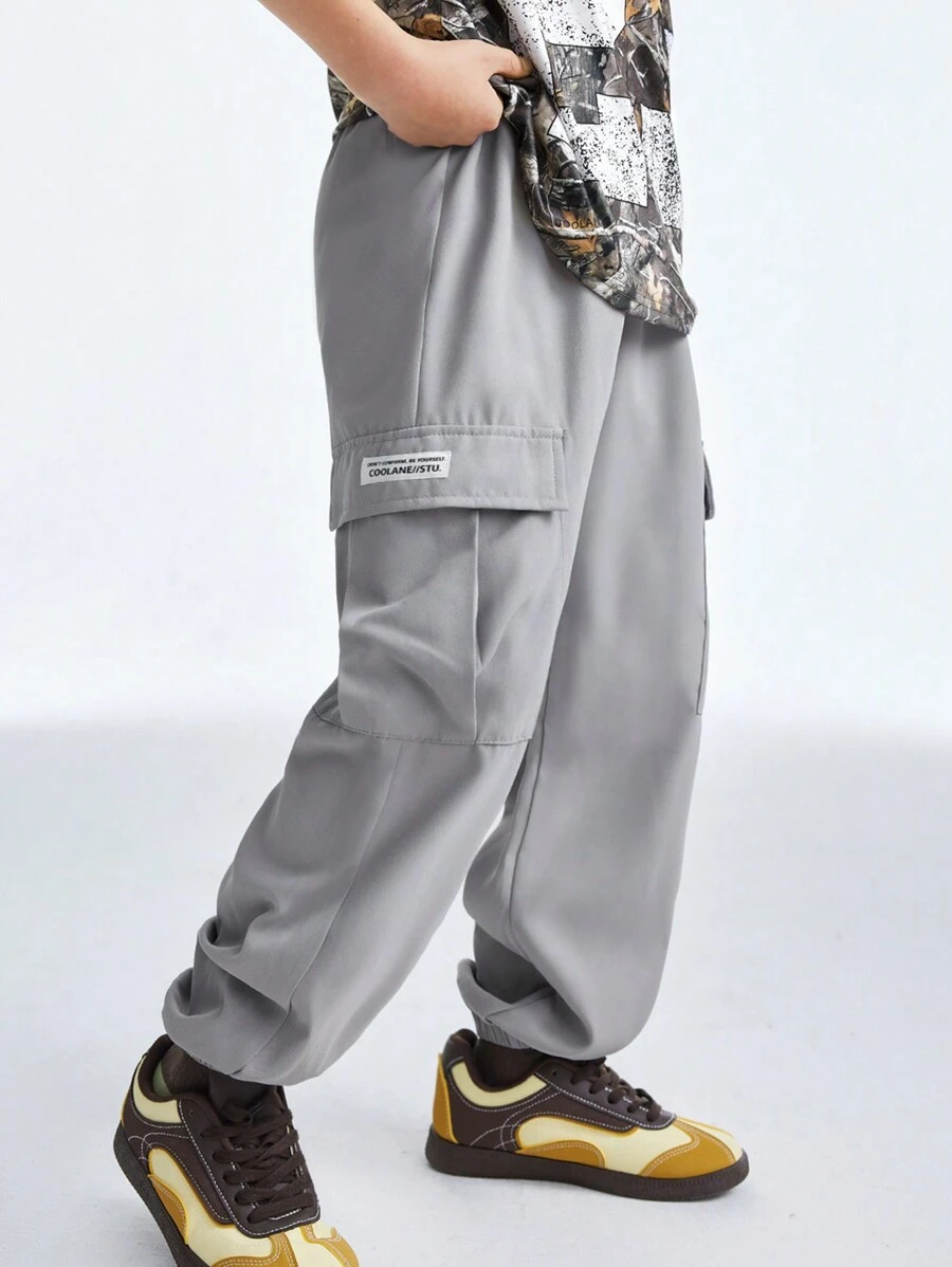 SHEIN Tween Winter/Spring Cargo Sportswear Grey Cuffed Pants - Grey - View 1