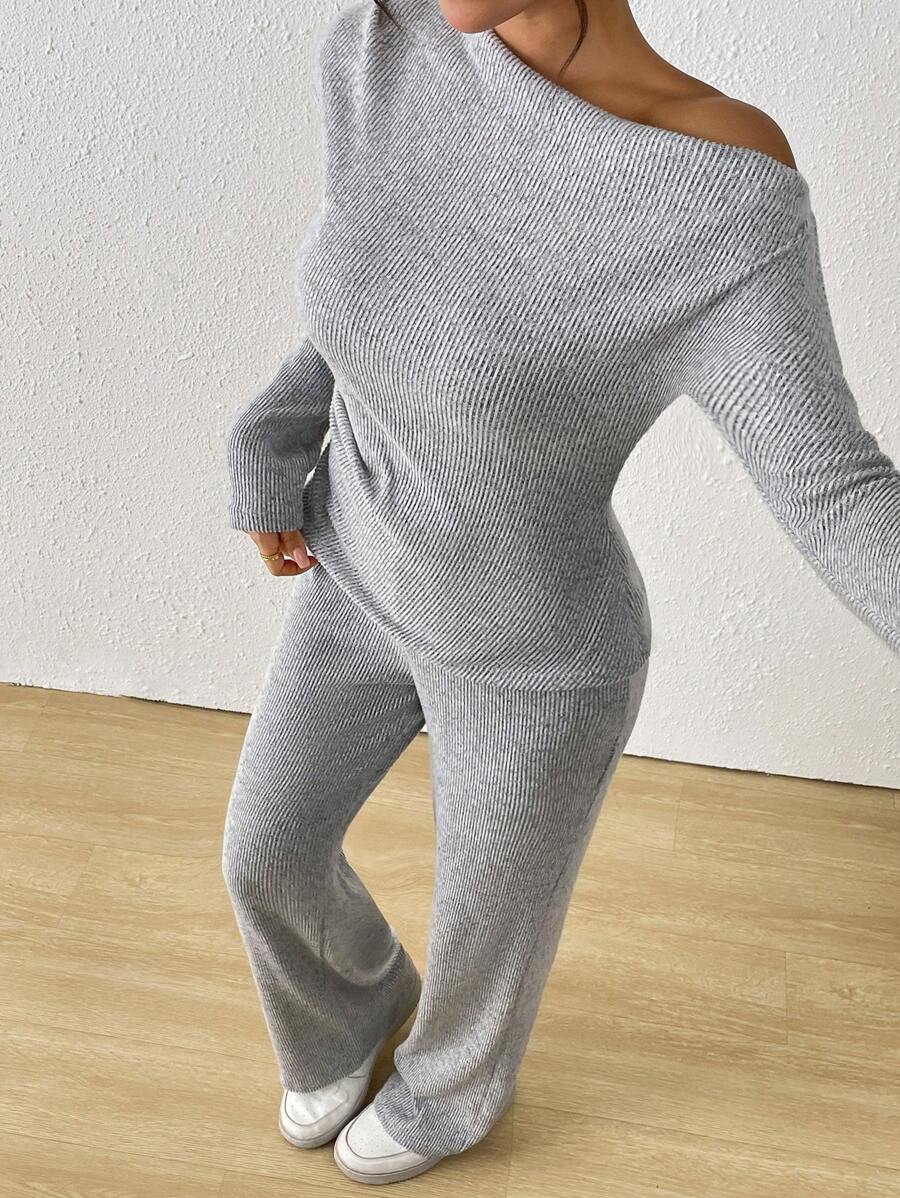 SHEIN Essnce Women's Plush Shoulder Strap Winter Warm Outfit - Grey - View 1