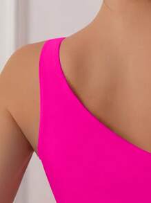 SHEIN Swim 2025 Valentinstag 1 Stück Damen einfarbiger Trägerbadeanzug ohne Ärmel, modisch für Sommer und Strandurlaub