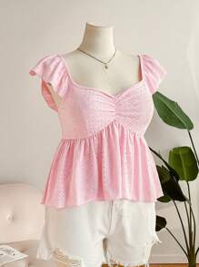 SHEIN Frenchy Plus Size Women Sweetheart Neck Asymmetrical Hem T-Shirt, Casual And Elegant Daily Wear, Spring And Summer New Pink T-Shirt - Dusty Pink - View 4