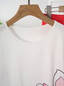Conjunto de ropa de dormir para niñas con diseño lindo de conejo de dibujos animados y lunares