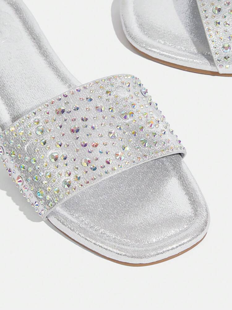 CUCCOO TILAWA Glamorous Sparkling Champagne Rhinestone Decor Slide Sandals