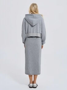 SHEIN Tall 2 Pcs Dress And Front Zipper Detailed Jacket - Grey - View 2