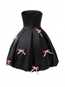 SHEIN Teens (Girls) Simple Elegant Dress With Bowknot Decor Bandeau Neckline