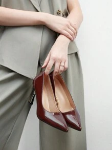 CUCCOO BIZCHIC Pointed Toe Shiny High Heel Women's Fashion Pumps Spring Shoes Spring Break Easter - Brown - View 4