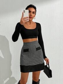 SHEIN Women's High Waist Houndstooth Pattern Short Casual Versatile Mini Skirt