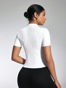 Easithlete Yoga & Tennis Slim-Fit White Half-Zip Short Sleeve Sports Sweatshirt - White - View 4