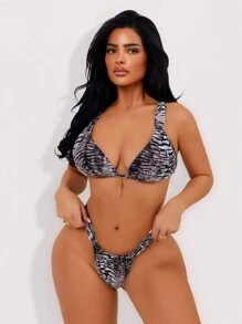 Swim Vcay 新款性感蕾丝面料女士三角带沙滩丁字裤比基尼套装 - 彩色 - 查看 3