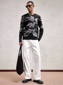 AKNOTIC Business Casual Men's Fitted Crew Neck Long Sleeve Casual Knit Sweater