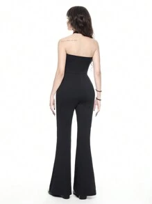 ROMWE Goth Mono de mujer sexy y ceñido con parches de encaje, corte en la cintura y vuelo para estilizar la figura