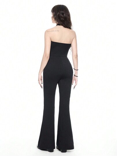 Goth Combinaison évasée amincissante pour femmes avec empiècements en dentelle sexy et échancrée à la taille