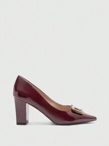 CUCCOO BIZCHIC Burgundy Block Heel Pointed Toe Fashionable High Heels For Women Spring Shoes Spring Break Easter - Burgundy - View 2