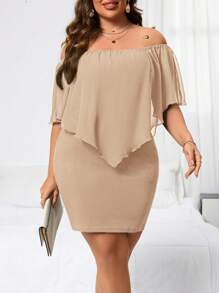 SHEIN Clasi Vestido hombros descubiertos de unicolor talla grande, sencillo y de moda para uso diario casual