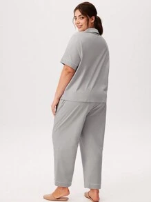 LUVLETTE Women's Plus-Size Grey Soft 100% Pure Cotton Basic Button-Up Top & Pants Loungewear Pajama Set Pants With Pockets Lounge Sets For Women,Spring And Summer - Light Grey - View 2