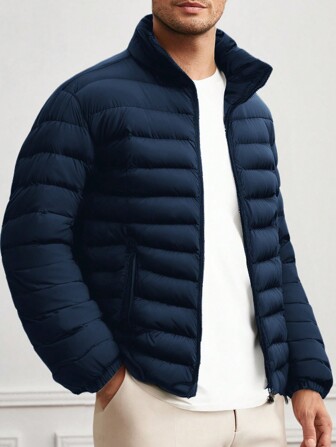 Manfinity Basics Men's Knitted Stand Collar Slim Fit Casual Thick Winter Coat