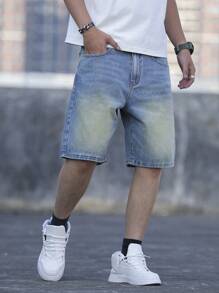 Manfinity Homme Men's Casual Pocket Plain Denim Shorts - Medium Wash - View 3