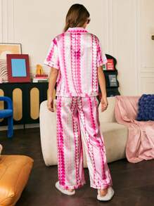 Chillnights Cute INS Colorblock Heart Pattern Women Sleepwear Set - Pink - View 2