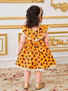 SHEIN 女婴夏季可爱碎花图案连衣裙 - 黃色 - 查看 1