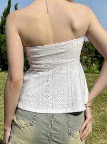 SHEIN EZwear 白色镂空刺绣针织吊带背心 - 白色 - 查看 2