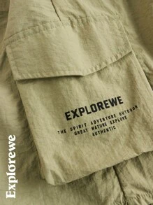 SHEIN 青少年女孩标语印花长袖防水夹克和中裙套装 - 軍綠色 - 查看 6