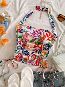 Soleia 女式全新度假抽绳领设计背心