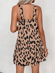 SHEIN VCAY Vestido casual estilo leopardo con cuello de halter, adecuado para el día a día