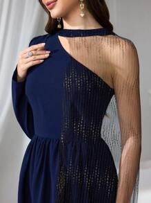 Coutiva Women New Special Patchwork Long Sleeve Formal Evening Gown, Wedding Guest Dress, Party Dress, Prom Dress