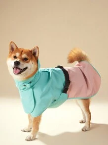PETSIN 1 buah Jas Hujan Hewan Peliharaan, Blok Warna Hijau Mint & Merah Muda, Berkerudung, Kerah Tinggi, Pinggiran Reflektif, Tahan Angin, Gesper yang Dapat Diatur, Tahan Air, Cocok Untuk Anjing - MultiWarna - View 3