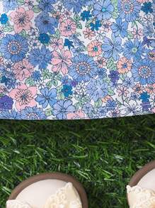 Baby Girl Peter Pan Collar Short Sleeve Floral Print Casual Dress