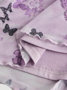 SHEIN MOD 紫色复古蝴蝶印花不对称下摆夏季无袖连衣裙 - 紫色 - 查看 4