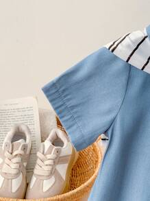 2 pezzi outfit per neonati maschi, tuta carina e alla moda con scialle staccabile, adatto per giocare all'aperto d'estate - Multicolore - Visualizzare 9