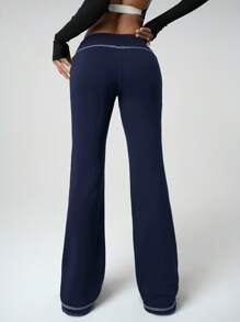 SHEIN ICON 女式 Y2k 低腰拼色抽绳休闲运动裤，简约时尚，适合日常穿着 - 藏蓝色 - 查看 3