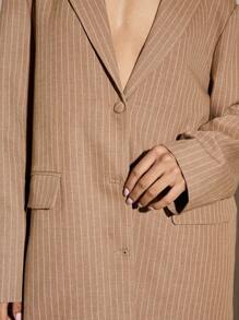 AiiRZ Ensemble costume à rayures fines oversize, blazer et pantalon à jambe évasée. Tenue de bureau professionnelle deux pièces, coordonnée sur mesure contemporaine pour l'automne et l'hiver - Kaki - Voir 5