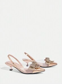 CUCCOO TILAWA Women's Pointed Toe Kitten Heel High Heels, Bow Decor, Solid Color, Ankle Strap, Elegant Daily Wear, Suitable For Outdoor Shopping, Festivals, Parties, Spring/Summer/Autumn/Winter, Matching Satin Dresses