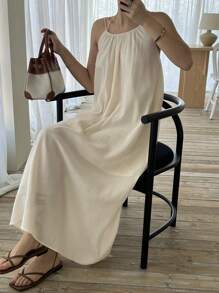 DAZY 女士宽松细肩带中长度假连衣裙太阳裙，休闲女士连衣裙